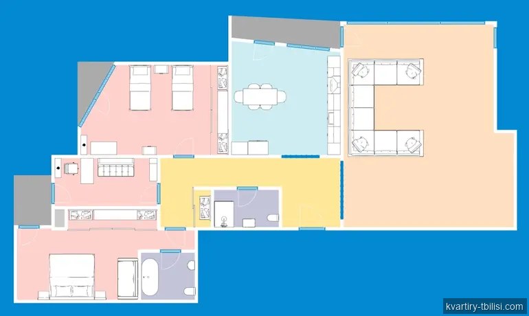 Четырёхкомнатная квартира на Сабуртало — 1 700 USD/мес | Tbilisi Homes