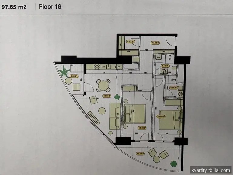 3-bedroom Apartment for sale in Avlabari, Tbilisi, 97.65 sqm, floor 19/33 — 190 418 USD | Tbilisi Homes