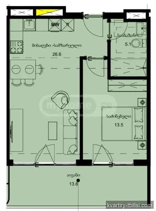 2-bedroom Apartment for sale in Chugureti, Tbilisi, 59 sqm, floor 12/24 — 101 480 USD | Tbilisi Homes
