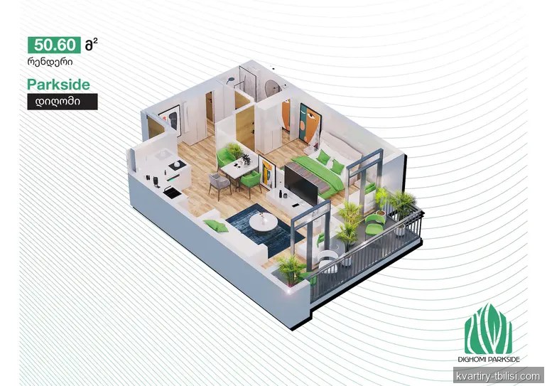 2-bedroom Apartment for sale in Didi Digomi, Tbilisi, 50.6 sqm, floor 10/17 — 63 250 USD | Tbilisi Homes