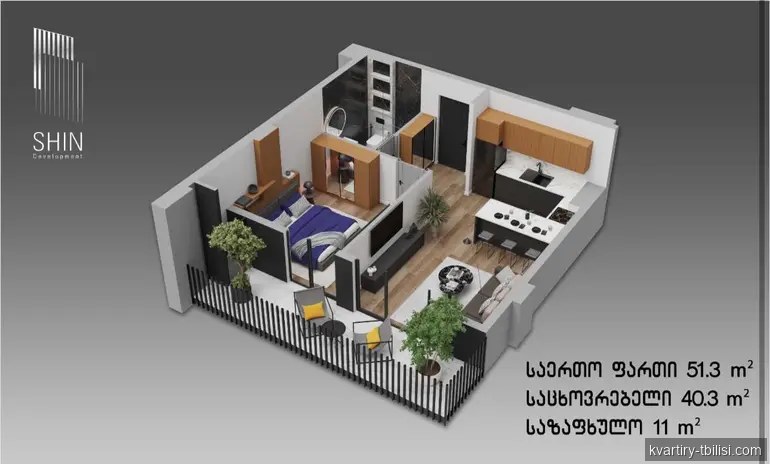 Двухкомнатная квартира в Диди Дигоми — 64 125 USD | Tbilisi Homes