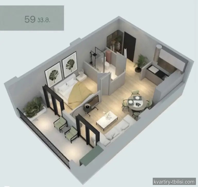 2-bedroom Apartment for sale in Didi Digomi, Tbilisi, 59 sqm, floor 14/15 — 70 000 USD | Tbilisi Homes