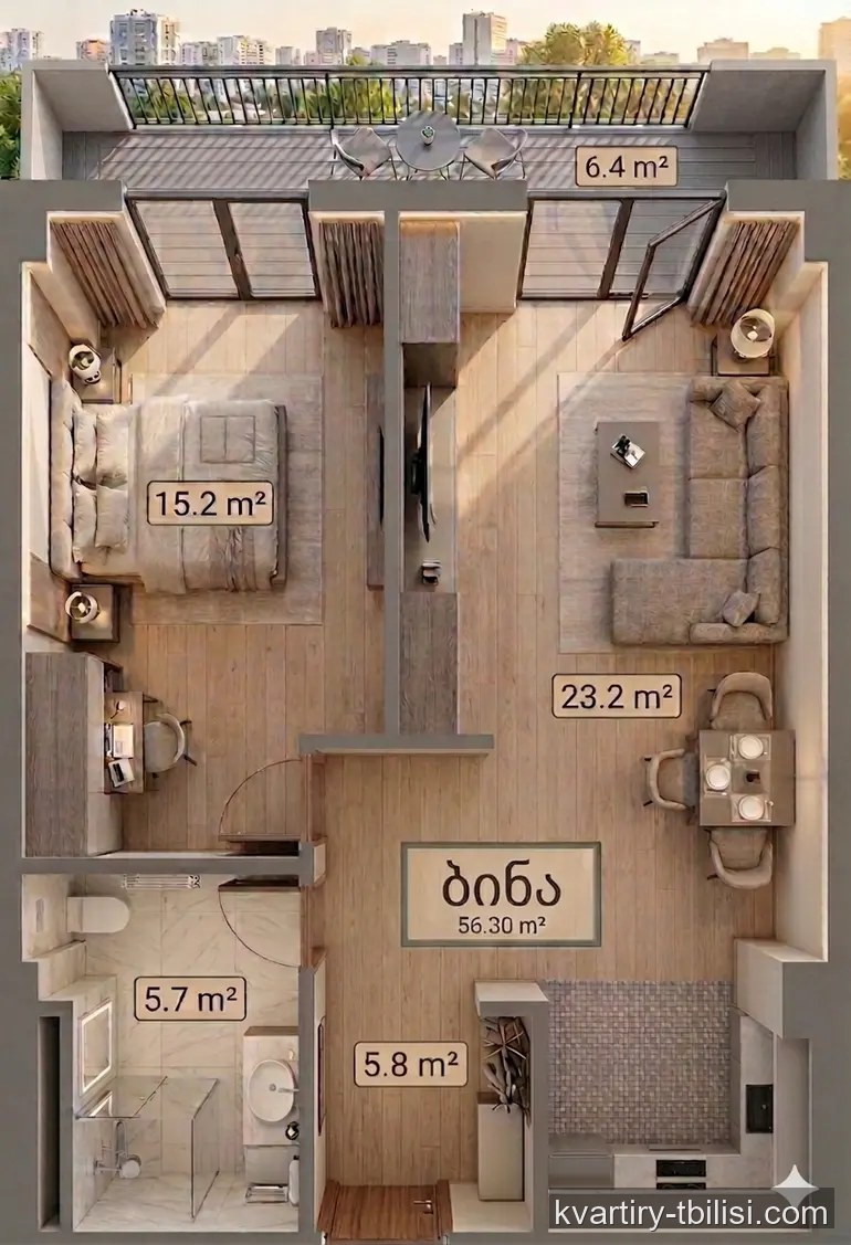 Двухкомнатная квартира в Диди Дигоми — 73 190 USD | Tbilisi Homes