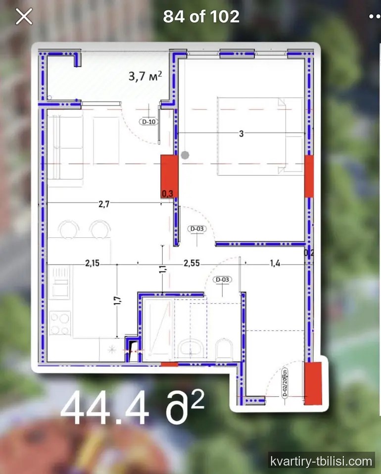2-bedroom Apartment for sale in Didi Digomi, Tbilisi, 44.4 sqm, floor 10/16 — 54 000 USD | Tbilisi Homes