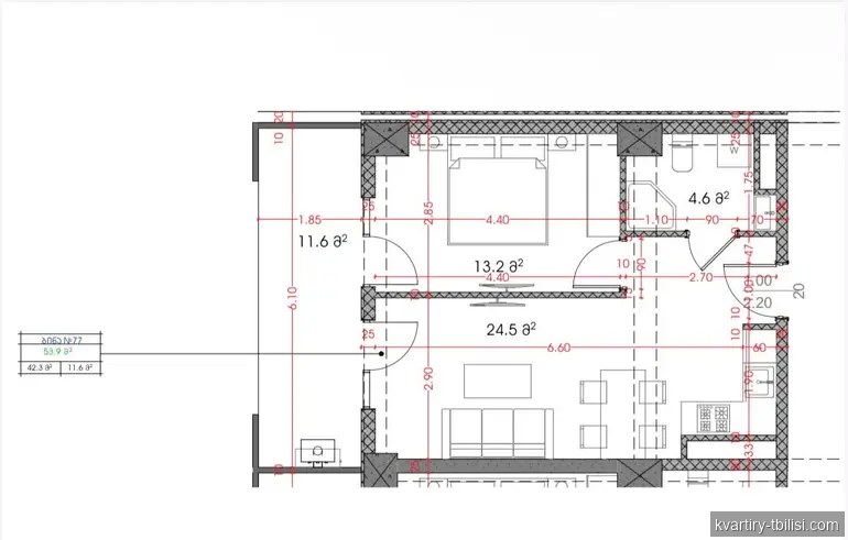 Двухкомнатная квартира в Диди Дигоми — 64 000 USD | Tbilisi Homes