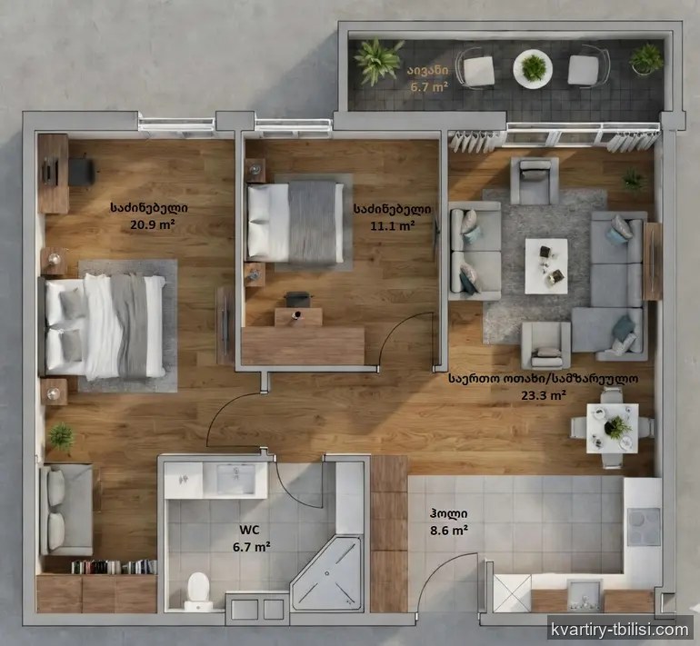 3-bedroom Apartment for sale in Didi Digomi, Tbilisi, 79.2 sqm, floor 9/12 — 82 000 USD | Tbilisi Homes