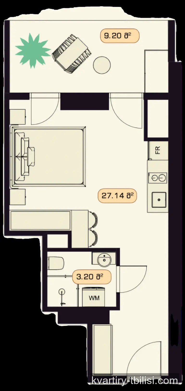 1-bedroom Apartment for sale in Didube, Tbilisi, 40 sqm, floor 19/30 — 80 000 USD | Tbilisi Homes