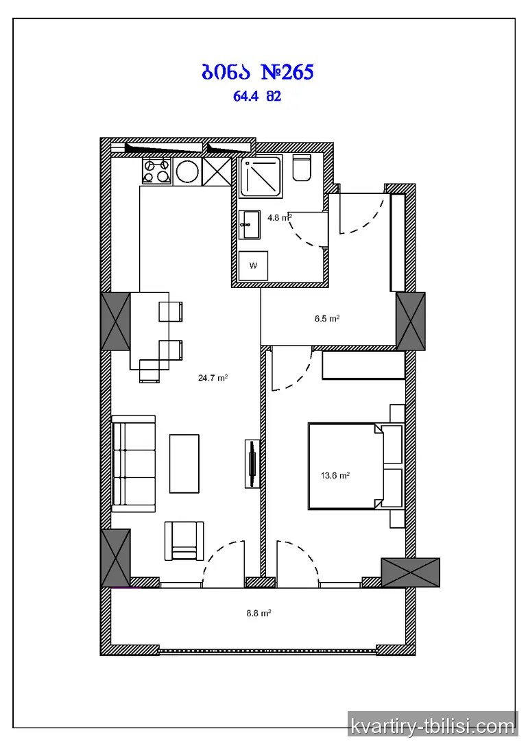 2-bedroom Apartment for sale in Didube, Tbilisi, 64.4 sqm, floor 13/28 — 67 620 USD | Tbilisi Homes