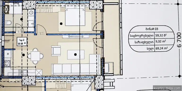 2-bedroom Apartment for sale in Didube, Tbilisi, 69.24 sqm, floor 2/29 — 72 000 USD | Tbilisi Homes
