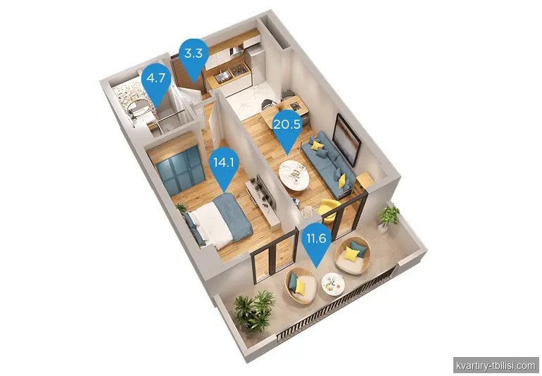 2-bedroom Apartment for sale in Digomi 1-9, Tbilisi, 54.2 sqm, floor 8/15 — 80 000 USD | Tbilisi Homes