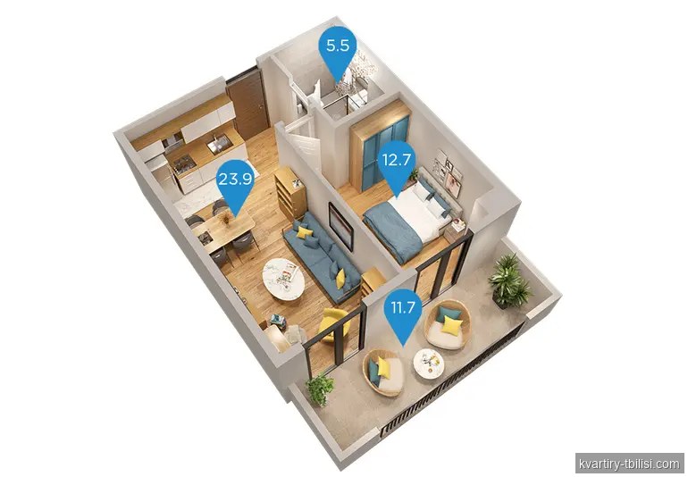Двухкомнатная квартира в Дигоми 1-9 — 72 000 USD | Tbilisi Homes