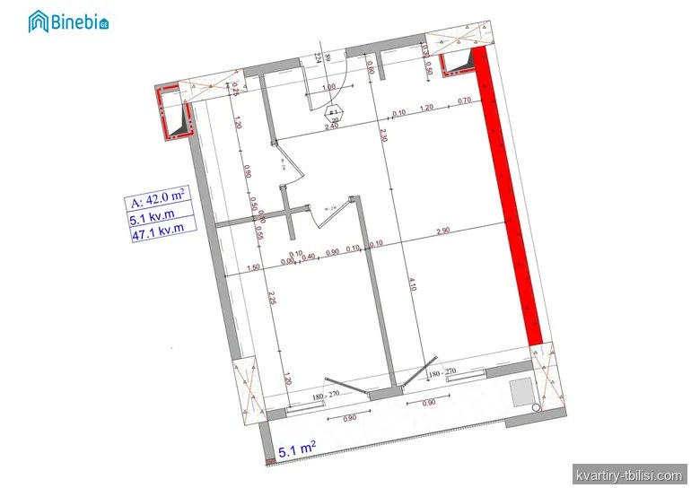 2-bedroom Apartment for sale in Gldani, Tbilisi, 47.1 sqm, floor 24/26 — 62 408 USD | Tbilisi Homes