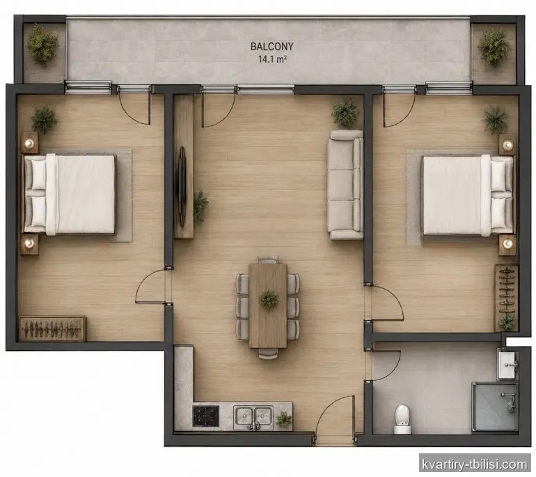 3-bedroom Apartment for sale in Lotkini, Tbilisi, 73.1 sqm, floor 3/8 — 98 500 USD | Tbilisi Homes