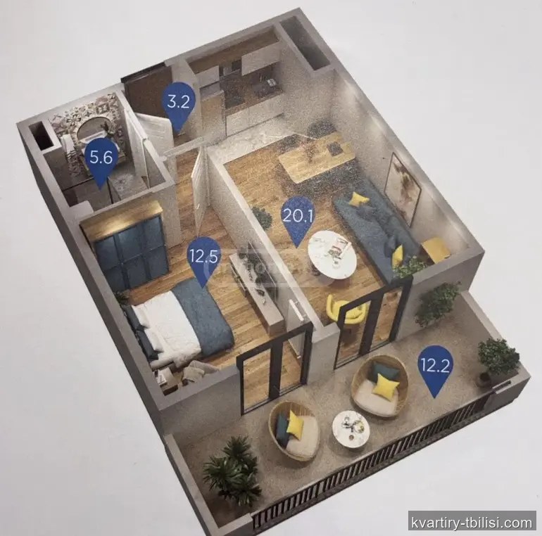 Однокомнатная квартира в Мухиани — 75 000 USD | Tbilisi Homes