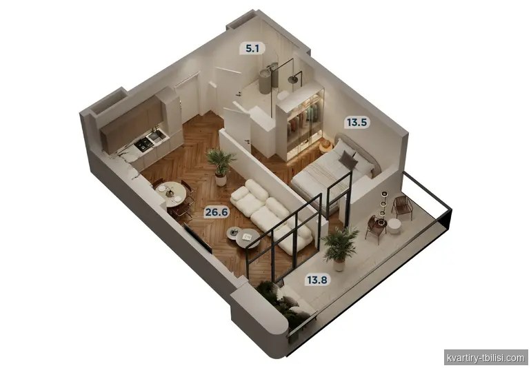 Двухкомнатная квартира в Надзаладеви — 101 480 USD | Tbilisi Homes