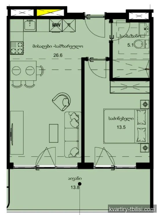 Двухкомнатная квартира в Надзаладеви — 101 480 USD | Tbilisi Homes