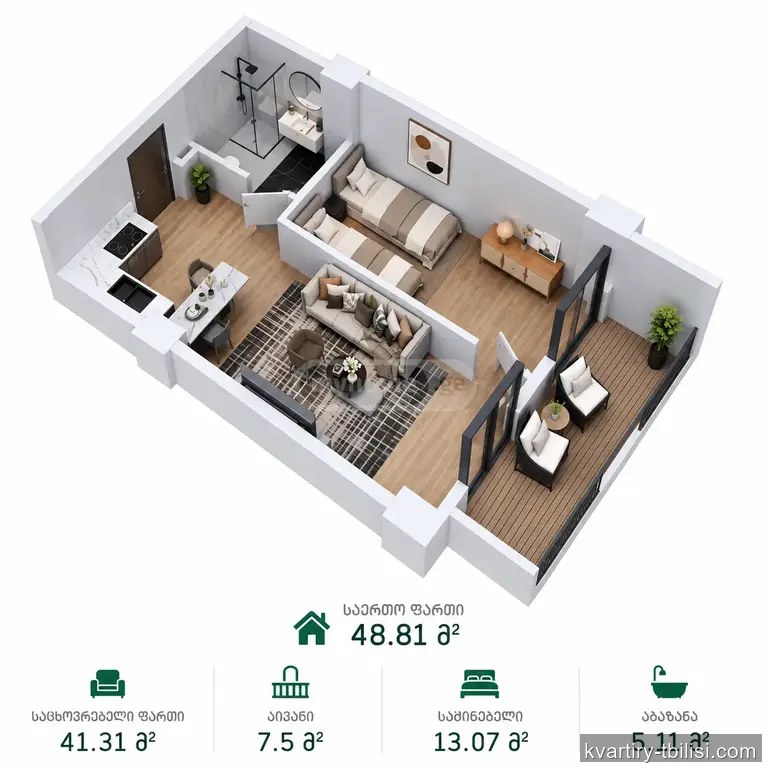 Двухкомнатная квартира на Нутсубидзе — 65 000 USD | Tbilisi Homes