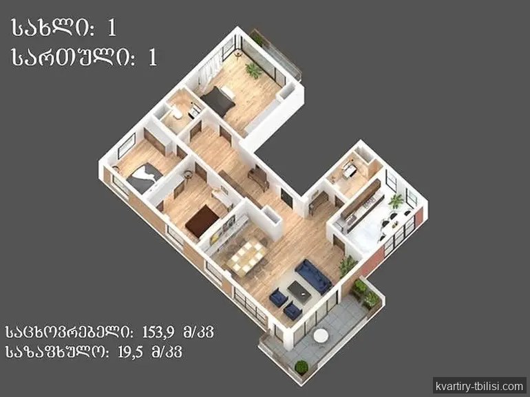 იყიდება 4 ოთახიანი ბინა ორთაჭალაში, 153.9 მ², 1/3 სართული — 307 800 USD | Tbilisi Homes