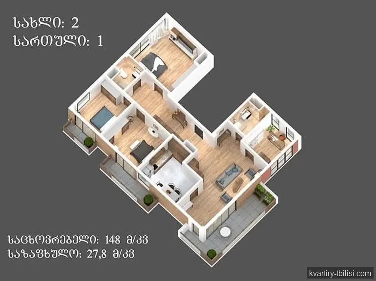 იყიდება 4 ოთახიანი ბინა ორთაჭალაში, 153.9 მ², 1/3 სართული — 307 800 USD | Tbilisi Homes