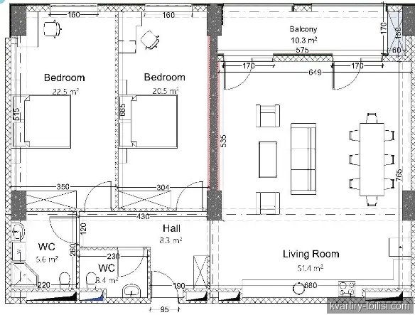 Трёхкомнатная квартира на Сабуртало — 177 320 USD | Tbilisi Homes