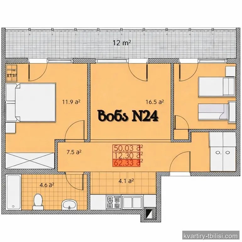 3-bedroom Apartment for sale in Saburtalo, Tbilisi, 62 sqm, floor 15/15 — 125 000 USD | Tbilisi Homes