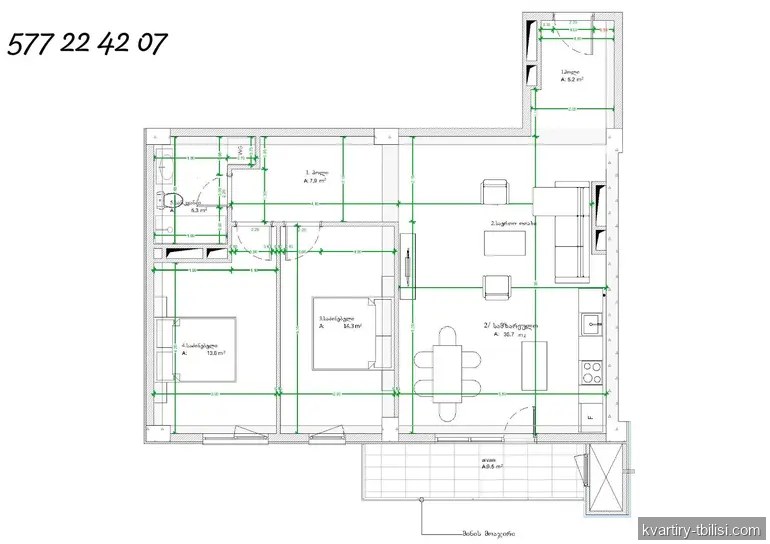 3-bedroom Apartment for sale in Saburtalo, Tbilisi, 96.8 sqm, floor 18/26 — 167 000 USD | Tbilisi Homes