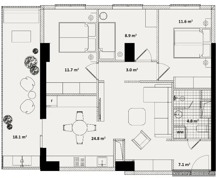 4-bedroom Apartment for sale in Saburtalo, Tbilisi, 90.1 sqm, floor 6/24 — 135 000 USD | Tbilisi Homes