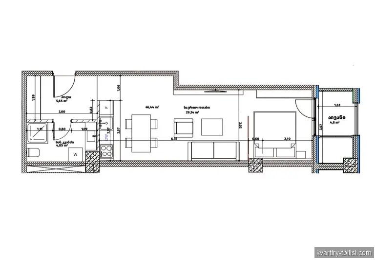 1-bedroom Apartment for sale in Vake, Tbilisi, 45.2 sqm, floor 7/10 — 120 000 USD | Tbilisi Homes