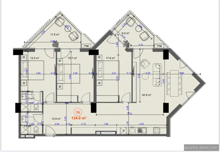 4-bedroom Apartment for sale in Vake, Tbilisi, 134 sqm, floor 4/12 — 294 800 USD | Tbilisi Homes
