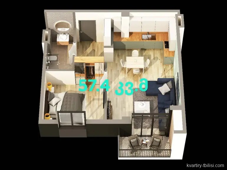 2-bedroom Apartment for sale in Varketili, Tbilisi, 57.4 sqm, floor 7/12 — 62 000 USD | Tbilisi Homes