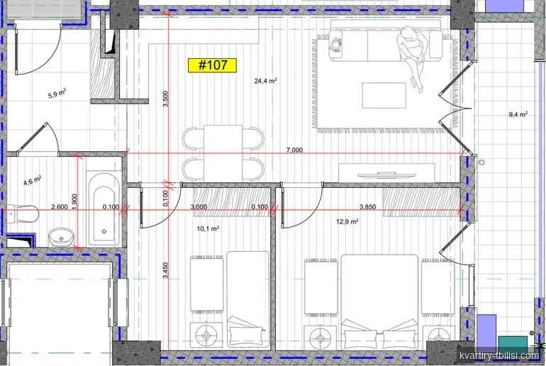 Трёхкомнатная квартира на Московском проспекте — 84 486 USD | Tbilisi Homes
