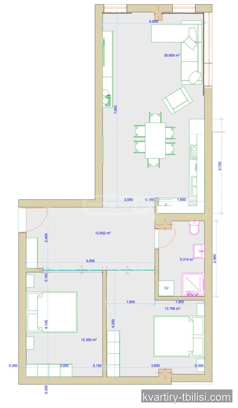 Трёхкомнатная квартира на Сабуртало — 77 009 USD | Tbilisi Homes